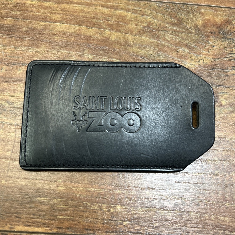 Saint Louis Zoo Black Leather Luggage Tag No Strap Unique Find Collectors Item
